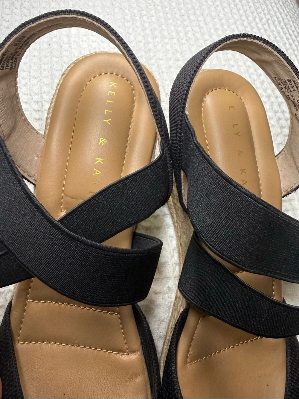Kelly & Katie Black Espadrille Wedge Sandals with Crisscross Straps